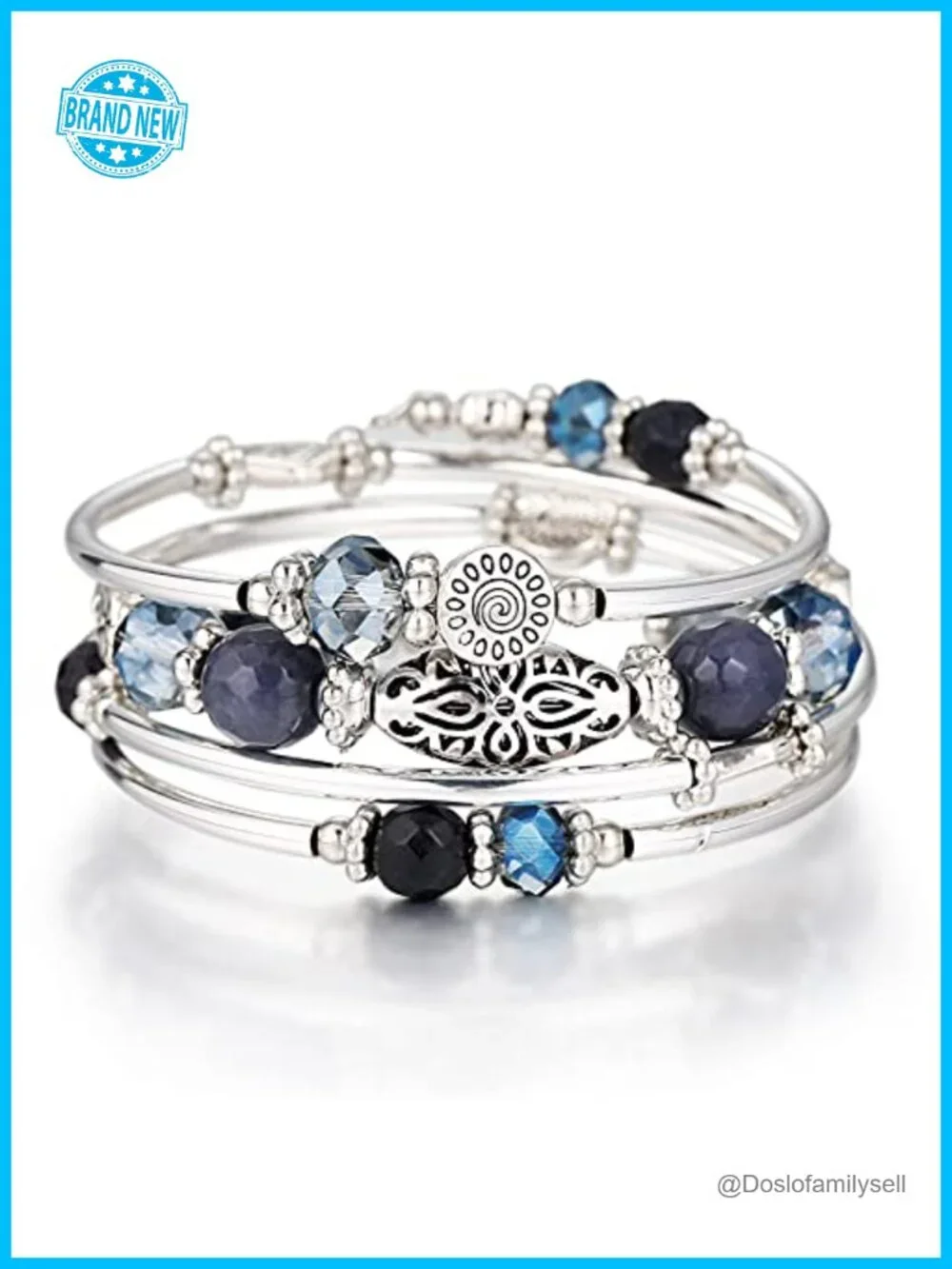 Stackable Beaded Wrap Bracelet - Boho Layered Silver Jewelry Gift